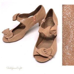 Anthropologie Tan Heels with Bow Detail